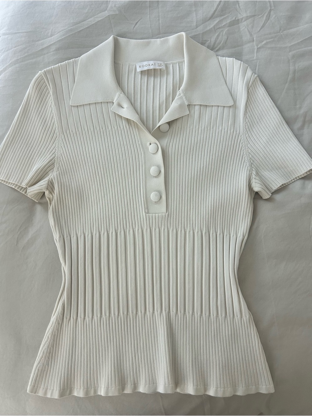 Kookai Cream Ribbed Short-Sleeve Polo - Picture 4 of 7